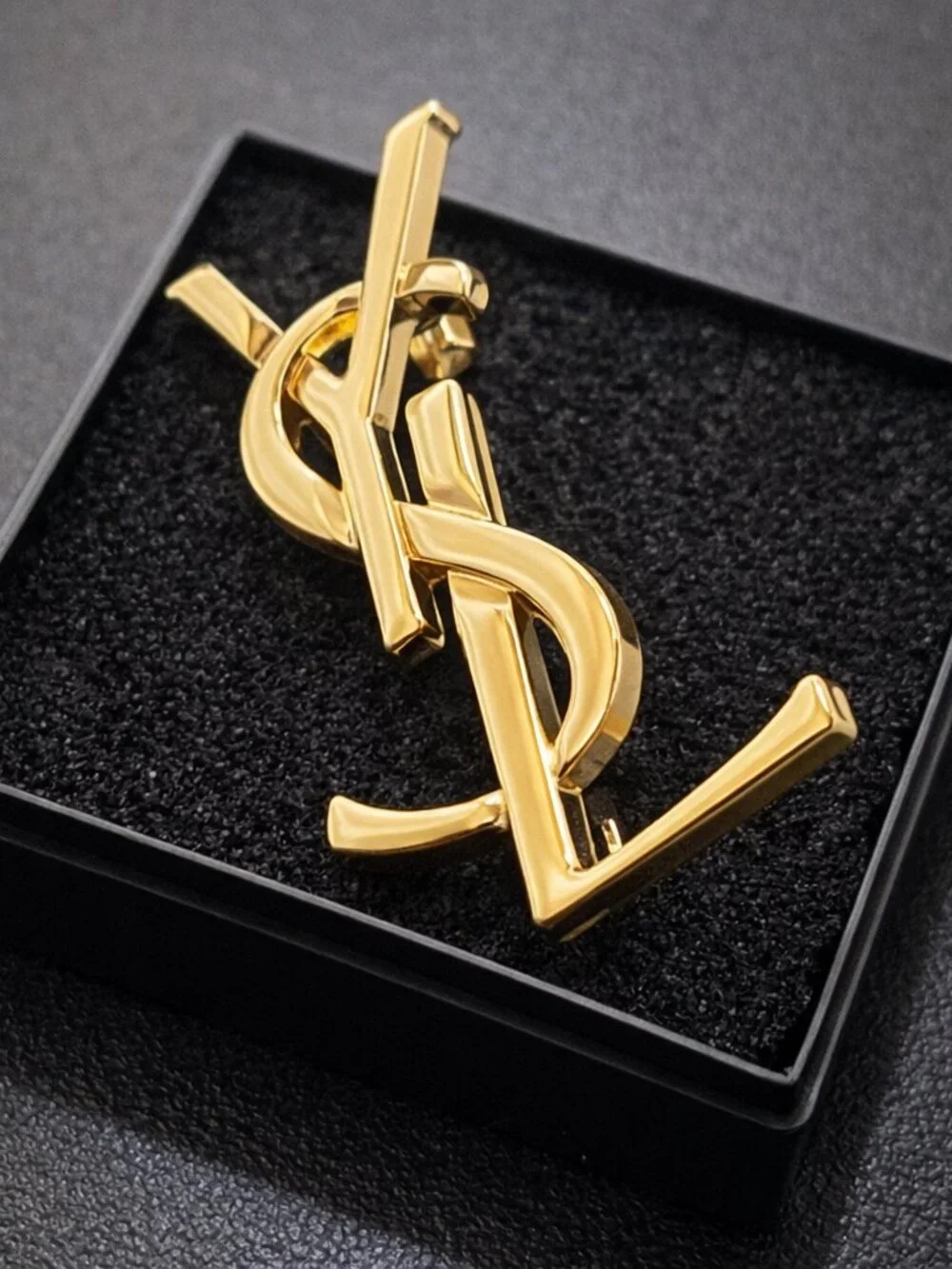 Vintage Gold Yves Saint Laurent YSL Brooch Employee Appreciation Lapel Pin Small